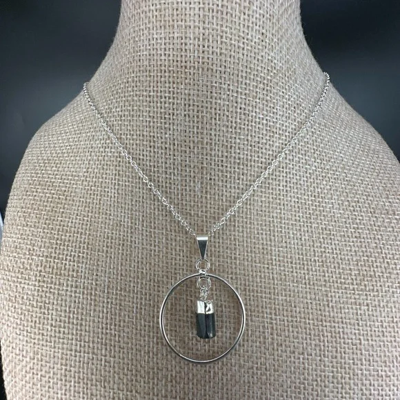 Silver and Tourmaline Hoop Pendant on Silver Plated Box Chain - Picture 9 of 10